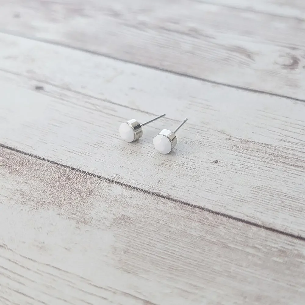 Vintage Stud Earrings Dainty Faceted White 0.25